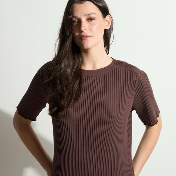 Rowan Size Large Brown Alison Rib Tee Shirt Dress Mini Pockets - Picture 4 of 14